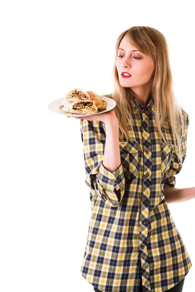 Chica con comida rápida —  Fotos de Stock