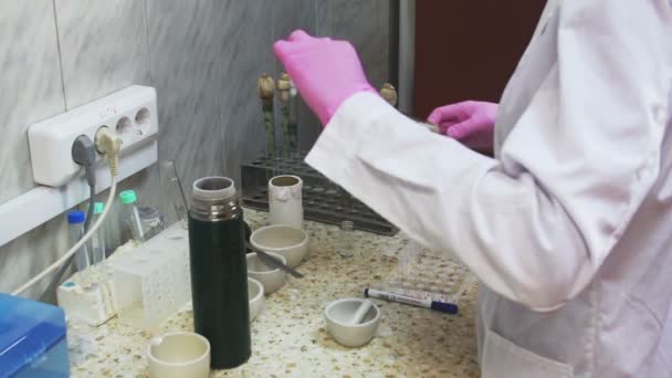 Biología Molecular. Mujer trabajando en laboratorio — Vídeos de Stock
