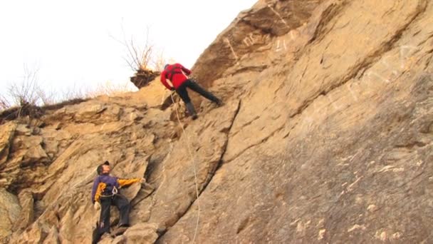 Тренування скелелазіння у вертикальній стіні — стокове відео