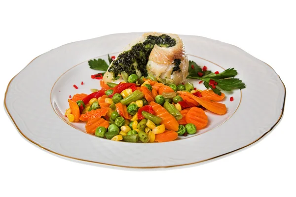 Pesce fritto con verdure — Foto Stock