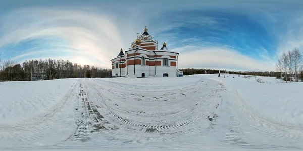 Kış Ortodoks Kilisesi Için 360 Panorama — Stok fotoğraf