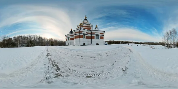 360 Panorama Winter Orthodox Church Stockbild