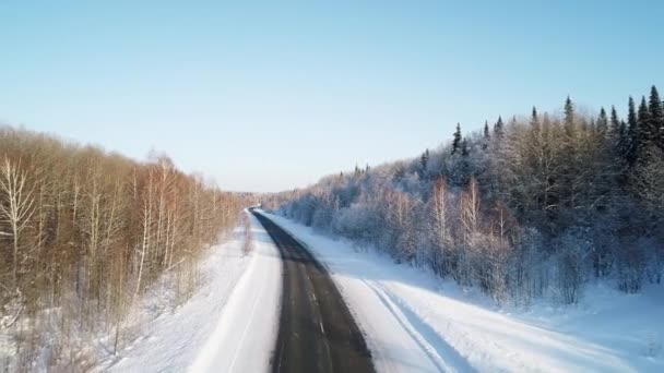 Schöne Winteraufnahmen Von Zugefrorener Straße — Stockvideo