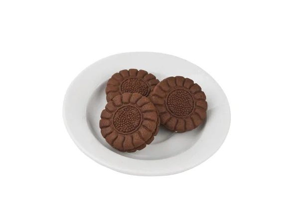 Chocolate cookies on a withe plate isolated — Stock Photo, Image