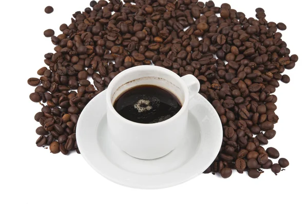 Coffee beans and cup of coffee — Stock Photo, Image