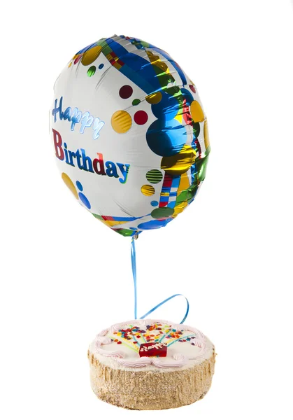 Födelsedagstårta och ballong isolerade — Stockfoto
