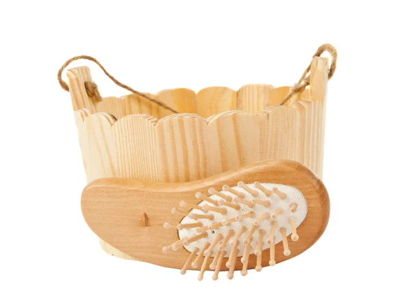 Wooden comb with a bucket Isolated — Stock Photo, Image