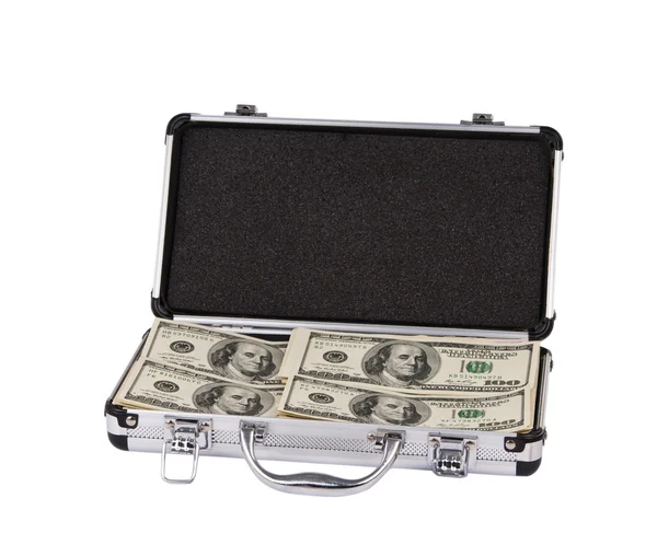 Silver case with dollars Stock Photo