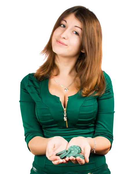 Beautiful young girl in casino — Stock Photo, Image