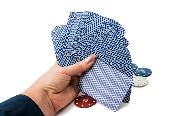 Fichas de poker com cartões — Fotografia de Stock