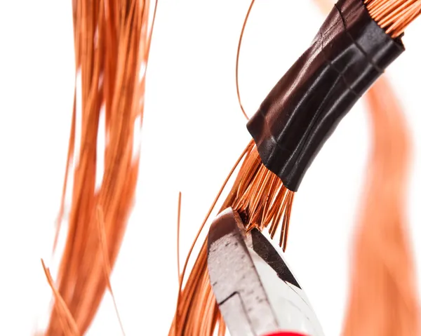 Copper wire with pliers isolated — Stock Photo, Image