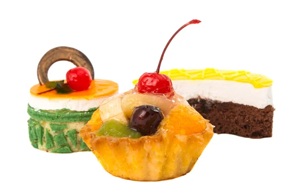 Cakes with fruit isolated — Stock Photo, Image