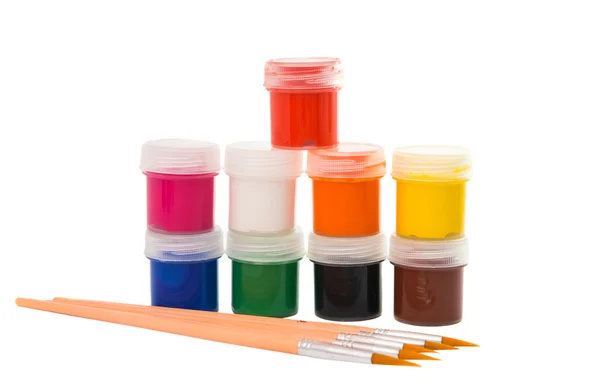 Gouache of paint and brush — Stock Photo, Image