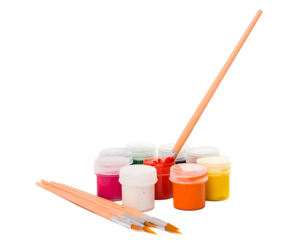 Gouache of paint and brush — Stock Photo, Image