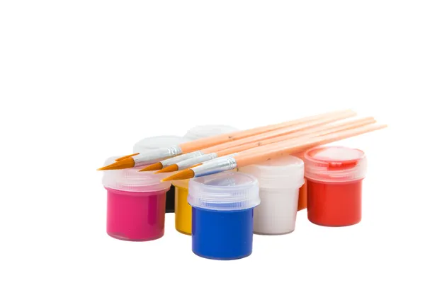 Gouache of paint and brush — Stock Photo, Image