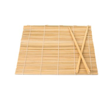serisi. Bambu hasır üzerinde izole chopsticks