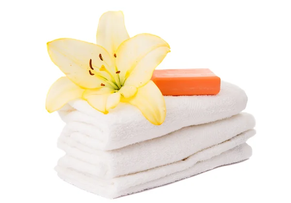 Lily, mydło i ręczniki — Zdjęcie stockowe