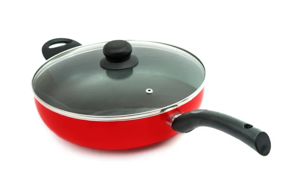 Fry pan empty red close-up isolated — Stock Photo, Image