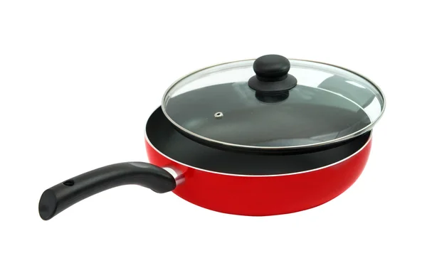 Fry pan empty red close-up isolated — Stock Photo, Image