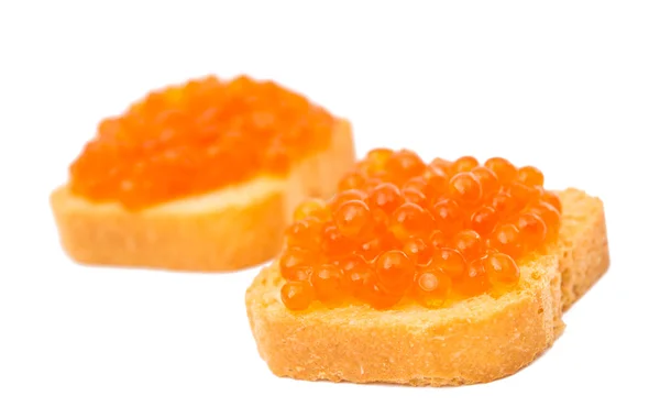 Toast with red caviar isolated — Stock Photo, Image