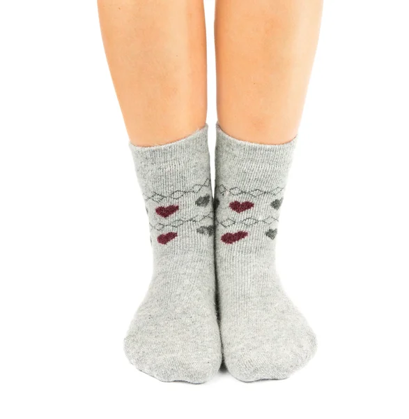 Socken an den Füßen isoliert — Stockfoto