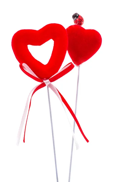 Κόκκινα Τσόχινα καρδιά με φιόγκο της κορδέλας — Φωτογραφία Αρχείου