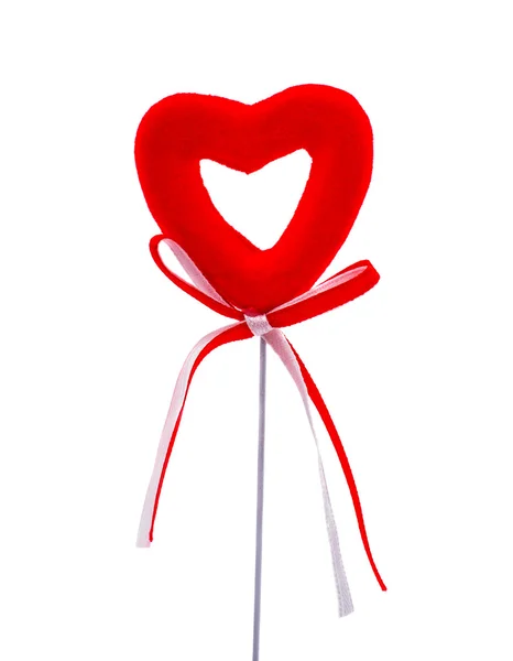 Red felt heart with ribbon bow — Stock Photo, Image