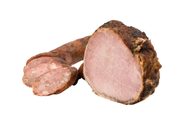 Carne fumada isolada — Fotografia de Stock
