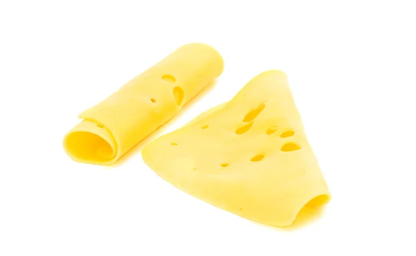 Fatia fina de queijo isolada — Fotografia de Stock