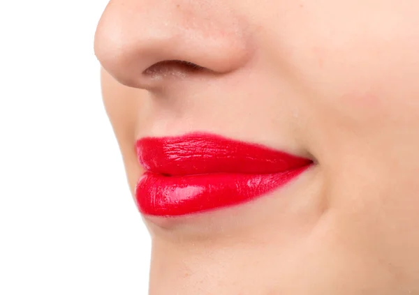 Lábios de mulher vermelha — Fotografia de Stock