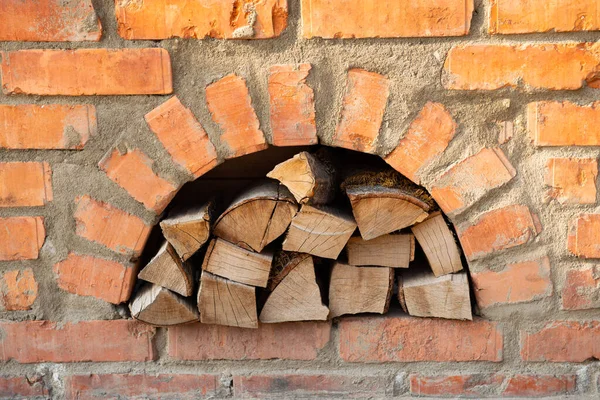 Firewood Red Brick Oven — Stock Photo, Image