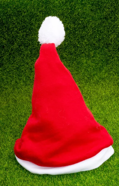 Santa Claus Hat Green Spruce Background — Stock Photo, Image