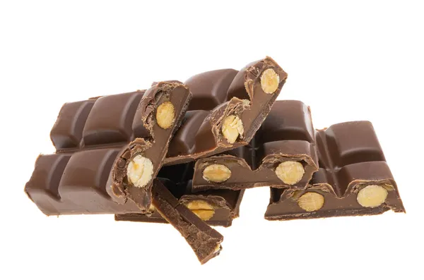 Chocolade Met Noten Geïsoleerd Witte Achtergrond — Stockfoto