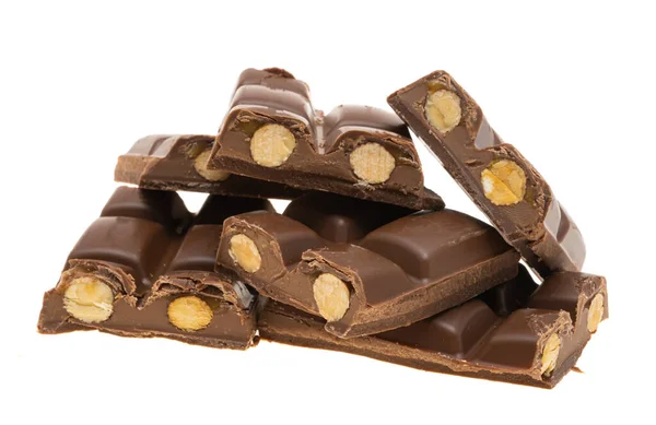 Chocolade Met Noten Geïsoleerd Witte Achtergrond — Stockfoto