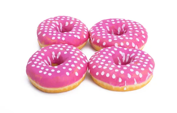 Пончики Розовой Глазури Изолированы Белом Фоне — стоковое фото