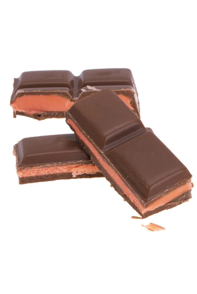Choklad Med Jordgubb Fyllning Isolerad Vit Bakgrund — Stockfoto