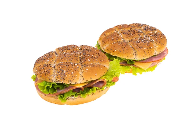 Hamburger Broodje Geïsoleerd Witte Achtergrond — Stockfoto