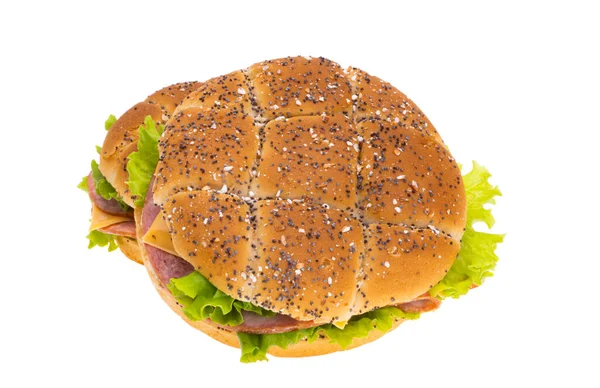 Hamburger Broodje Geïsoleerd Witte Achtergrond — Stockfoto