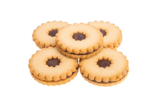 Sandwich Koekjes Met Chocolade Geïsoleerd Witte Achtergrond — Stockfoto