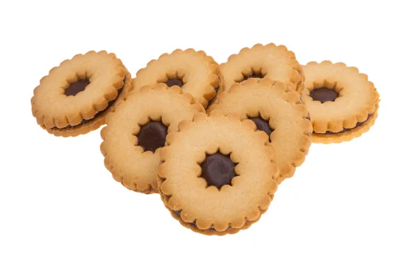 Sendvičové Sušenky Čokoládou Izolované Bílém Pozadí — Stock fotografie