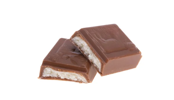 Chocoladereep Met Melkvulling Geïsoleerd Witte Achtergrond — Stockfoto