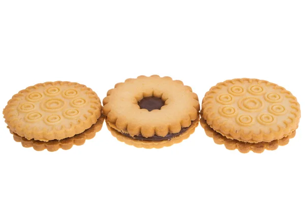 Sandwich Cookies Isolerad Vit Bakgrund — Stockfoto