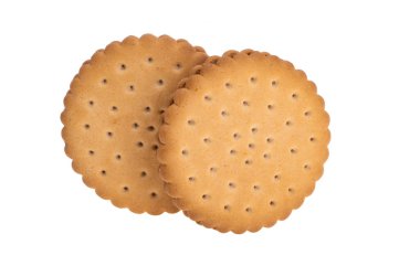 Beyaz arka planda izole edilmiş çilek kremalı duble bisküvi.