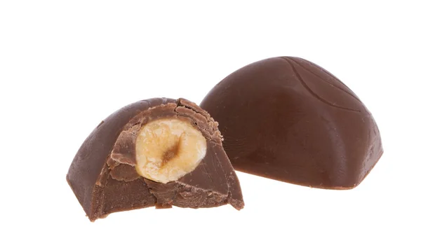 Čokoládové Bonbóny Ořechy Izolované Bílém Pozadí — Stock fotografie