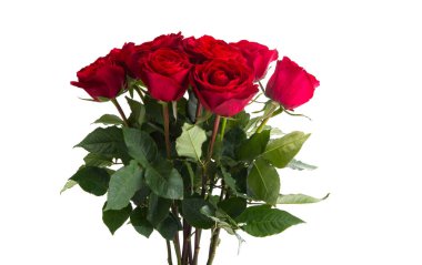 Beyaz arkaplanda izole edilmiş kırmızı gül buketi 