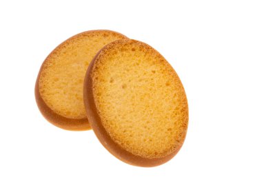 Beyaz arkaplanda küçük kızarmış ekmekler izole edilmiş 