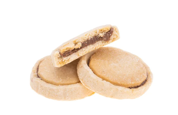 Cookie Csokoládé Dió Krém Elszigetelt Fehér Háttér — Stock Fotó