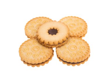 Beyaz arka plan üzerinde izole çikolata ile Çift Kişilik bisküvi