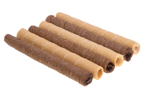 Rotoli Wafer Isolati Sfondo Bianco — Foto Stock