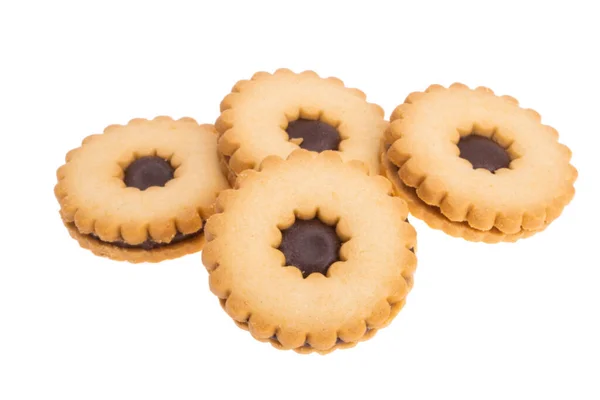 Biscoitos Duplos Com Chocolate Isolado Fundo Branco — Fotografia de Stock